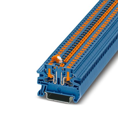Phoenix Contact Knife Disconnect Terminal Block; PTVC 2.5-MT BU ; 20A; 300V; 1-Level; #26 - #12; Push-In - Horizontal Entry Connection; Blue